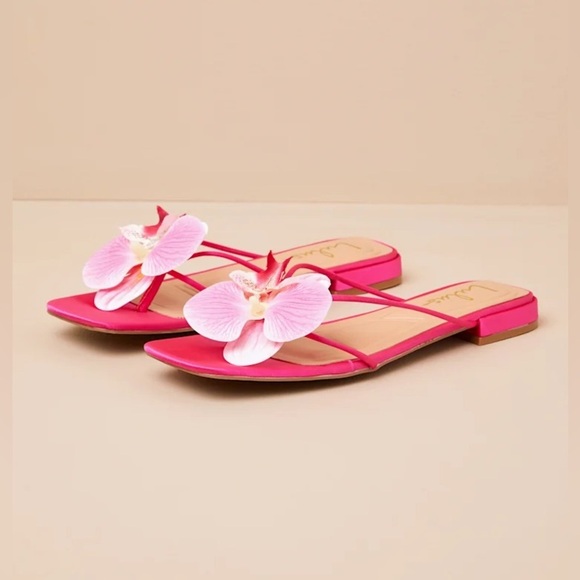 LULUS Florra Hot Pink Satin Orchid Low Heel Slide Sandals 8 - Picture 2 of 9
